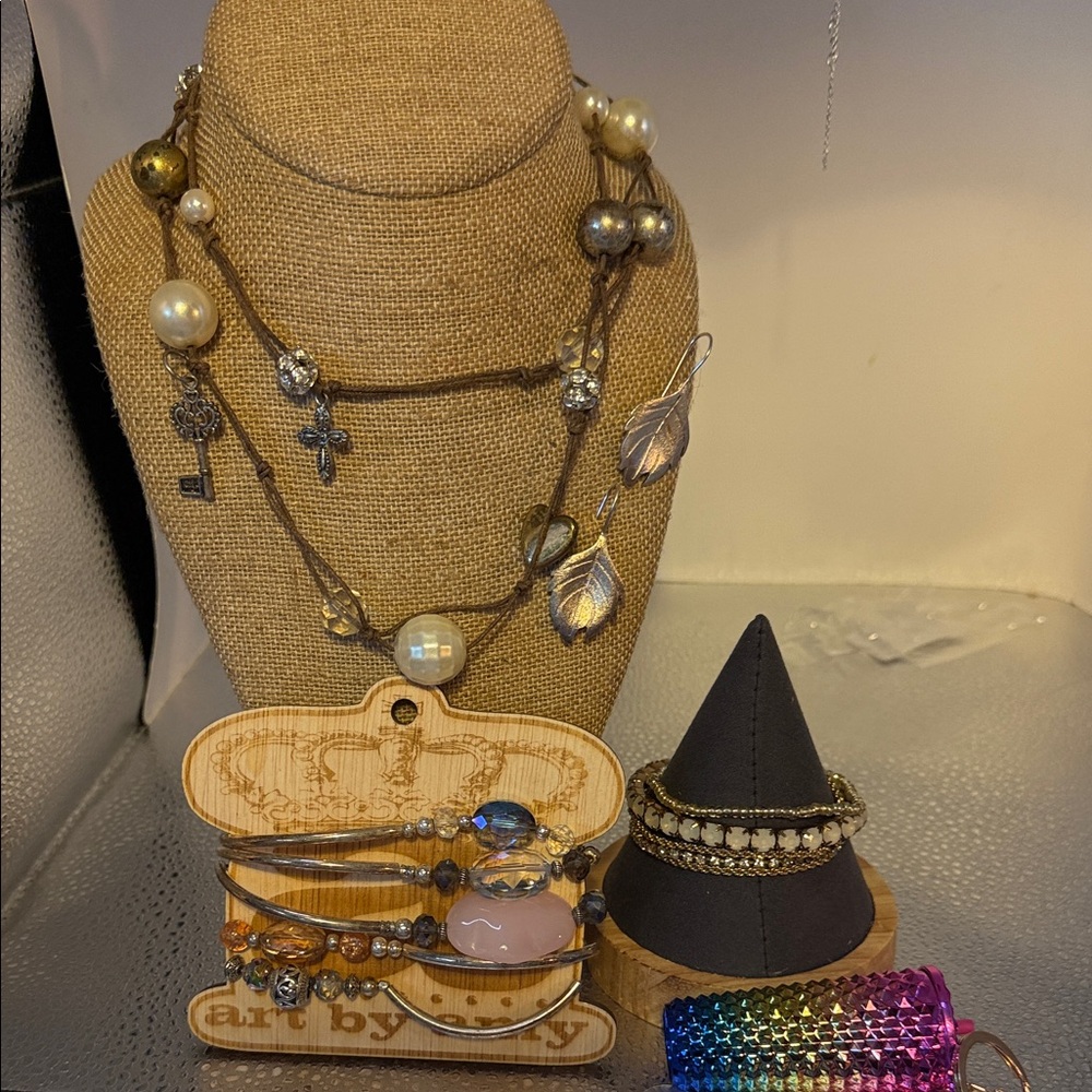 Elegant Multi-Color Necklace and Bracelet Set Earrings are 9.25 Sterling